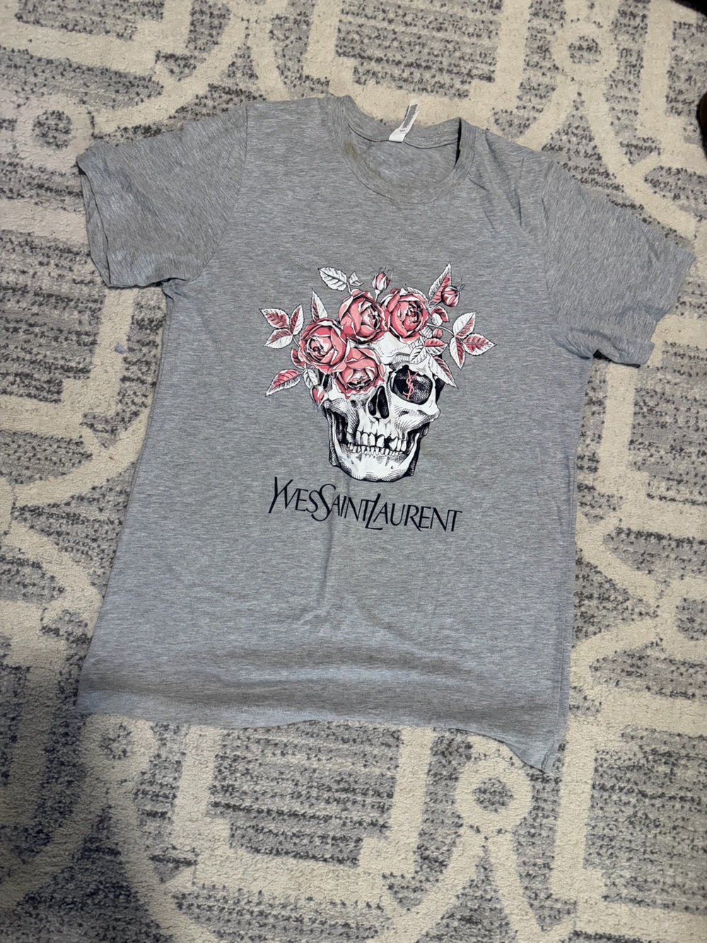 Cotton Heather Grey Graphic Tee with Red Accent
